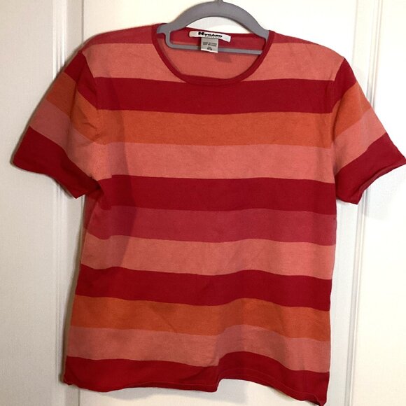 Nygard Collection Women's Pink Striped Sweater Short Sleeve Crew Neck Size M - Picture 1 of 6